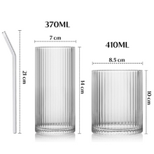 Load image into Gallery viewer, Classic Ribbed Drinking Glass Cups 370ml & 410ml | Set of 8 | Includes 4PCS Straws