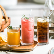 Load image into Gallery viewer, Classic Ribbed Drinking Glass Cups 370ml | Set of 4 | Includes Straws and Coasters