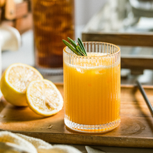 Load image into Gallery viewer, Classic Ribbed Drinking Glass Cups 370ml | Set of 4 | Includes Straws and Coasters