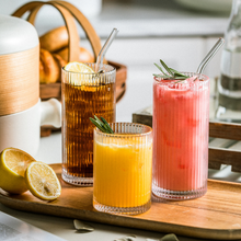 Load image into Gallery viewer, Classic Ribbed Drinking Glass Cups 370ml | Set of 4 | Includes Straws and Coasters