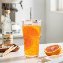 Load image into Gallery viewer, INSETLAN 2PCS 600ML Ribbed Glass Tumblers with Lids and Glass Straws, Leakproof Glass Cups, Coffee Glasses, Iced Coffee Cup, Glass Tumbler with Straw and Lid for Iced Coffee, Cocktail, Tea, Smoothie