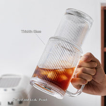 Load image into Gallery viewer, INSETLAN 26oz Ribbed Glass Tumbler with Handle & Lid – 2-Pack Large Iced Coffee Cups with Straws, Modern Glass Mug for Cold & Hot Beverages, Aesthetic Travel Cup for Smoothies, Tea, and Juice