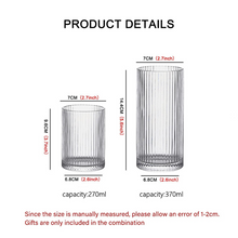Load image into Gallery viewer, Classic Ribbed Drinking Glass Cups 370ml | Set of 4 | Includes Straws and Coasters