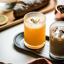 Load image into Gallery viewer, Classic Ribbed Drinking Glass Cups 370ml | Set of 4 | Includes Straws and Coasters