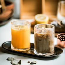 Load image into Gallery viewer, Classic Ribbed Drinking Glass Cups 370ml | Set of 4 | Includes Straws and Coasters