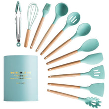 Load image into Gallery viewer, 12Pcs Silicone Cooking Utensils Wooden Handle With Stainless Steel Storage Box, Nonstick Cookware (BPA Free)