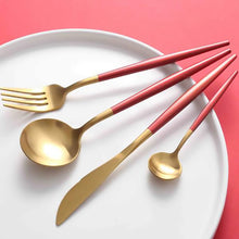 Load image into Gallery viewer, Stainless Steel Titanium Plated Red Golden Flatware Set