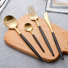 Load image into Gallery viewer, Black Gold Cutlery Set