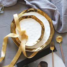 Load image into Gallery viewer, Ceramic Dinner Plates, Nordic Style Marble Gold Inlay Dinner Plates