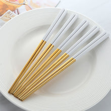 Load image into Gallery viewer, 5 Pairs Premium 304 Stainless Steel Chopsticks(White&Gold)