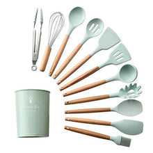 Load image into Gallery viewer, 12Pcs Silicone Cooking Utensils Wooden Handle With Stainless Steel Storage Box, Nonstick Cookware (BPA Free)