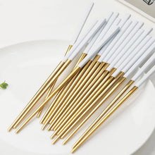 Load image into Gallery viewer, 5 Pairs Premium 304 Stainless Steel Chopsticks(White&amp;Gold)
