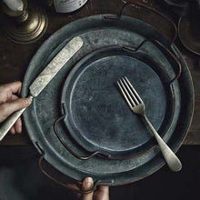 Load image into Gallery viewer, Metal Plate With Handle Handcrafted Round Storage
