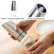 Load image into Gallery viewer, Premium Gravity Electric Salt and Pepper Grinder with LED Light