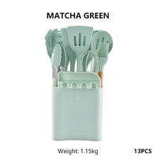 Load image into Gallery viewer, 13Pcs Silicone Cooking Utensils Wooden Handle With Stainless Steel Storage Box, Nonstick Cookware (BPA Free)