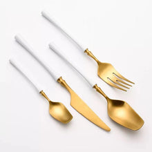 Load image into Gallery viewer, White Golden Plated Stainless Steel Flatware Set