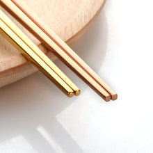 Load image into Gallery viewer, 5 Pairs Premium 304 Stainless Steel Chopsticks(White&Gold)