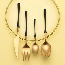 Load image into Gallery viewer, Black And Golden Plated Stainless Steel Flatware Set