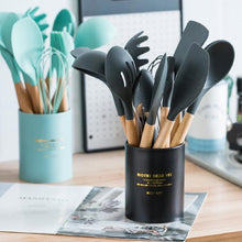 Load image into Gallery viewer, 12Pcs Silicone Cooking Utensils Wooden Handle With Stainless Steel Storage Box, Nonstick Cookware (BPA Free)
