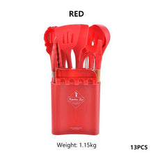 Load image into Gallery viewer, 13Pcs Silicone Cooking Utensils Wooden Handle With Stainless Steel Storage Box, Nonstick Cookware (BPA Free)