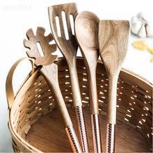 Load image into Gallery viewer, Wooden Cooking Utensils Set with Pink Rose Gold Handles