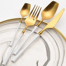 Load image into Gallery viewer, White Golden Plated Stainless Steel Flatware Set