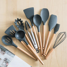 Load image into Gallery viewer, 12Pcs Silicone Cooking Utensils Wooden Handle With Stainless Steel Storage Box, Nonstick Cookware (BPA Free)