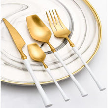 Load image into Gallery viewer, White Golden Plated Stainless Steel Flatware Set