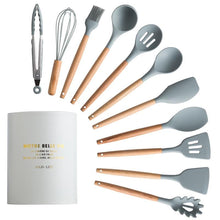 Load image into Gallery viewer, 12Pcs Silicone Cooking Utensils Wooden Handle With Stainless Steel Storage Box, Nonstick Cookware (BPA Free)