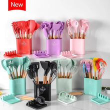 Load image into Gallery viewer, 13Pcs Silicone Cooking Utensils Wooden Handle With Stainless Steel Storage Box, Nonstick Cookware (BPA Free)