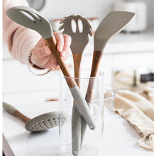 Load image into Gallery viewer, Gray Silicone Cooking Utensils with Wooden Handles (BPA Free)