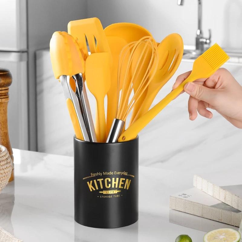 Yellow Kitchen Utensil Set, Stainless Steel & Silicone Heat Resistant  Professional Cooking Tools (BPA Free)