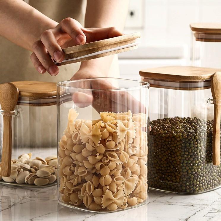 Clear Glass Containers for Pantry with Wooden Spoon – INSETLAN