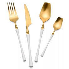 Load image into Gallery viewer, White Golden Plated Stainless Steel Flatware Set