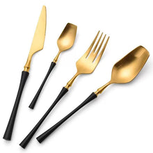 Load image into Gallery viewer, Black And Golden Plated Stainless Steel Flatware Set