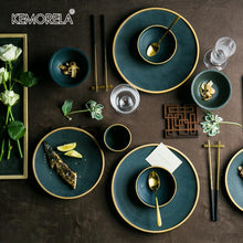 Load image into Gallery viewer, Ceramic Gold Inlay Plates Steak Food Dish Nordic Style Retro Tableware Bowl Ins Dinner Plate Cup High End Dinnerware Set