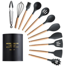 Load image into Gallery viewer, 12Pcs Silicone Cooking Utensils Wooden Handle With Stainless Steel Storage Box, Nonstick Cookware (BPA Free)