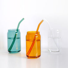 Load image into Gallery viewer, Can Shaped Colored Glass Cups With Straws