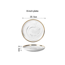 Load image into Gallery viewer, Marble Porcelain Gold Dinnerware, Matte Gray