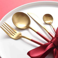 Load image into Gallery viewer, Stainless Steel Titanium Plated Red Golden Flatware Set
