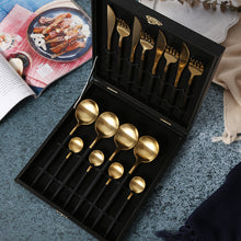 Load image into Gallery viewer, Black Gold Cutlery Set