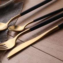 Load image into Gallery viewer, Black Gold Cutlery Set