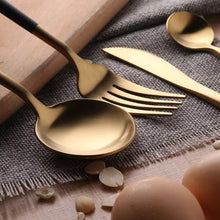 Load image into Gallery viewer, Black Gold Cutlery Set