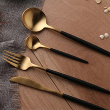 Load image into Gallery viewer, Black Gold Cutlery Set