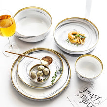 Load image into Gallery viewer, Marble Porcelain Gold Dinnerware, Matte Gray