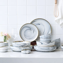 Load image into Gallery viewer, Marble Porcelain Gold Dinnerware, Matte Gray