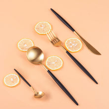 Load image into Gallery viewer, Black Gold Cutlery Set