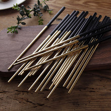 Load image into Gallery viewer, 5 Pairs Premium 304 Stainless Steel Chopsticks(Black&Gold)