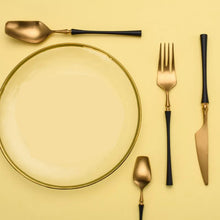 Load image into Gallery viewer, Black And Golden Plated Stainless Steel Flatware Set