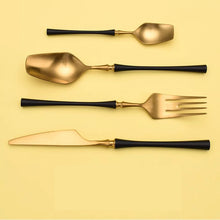 Load image into Gallery viewer, Black And Golden Plated Stainless Steel Flatware Set
